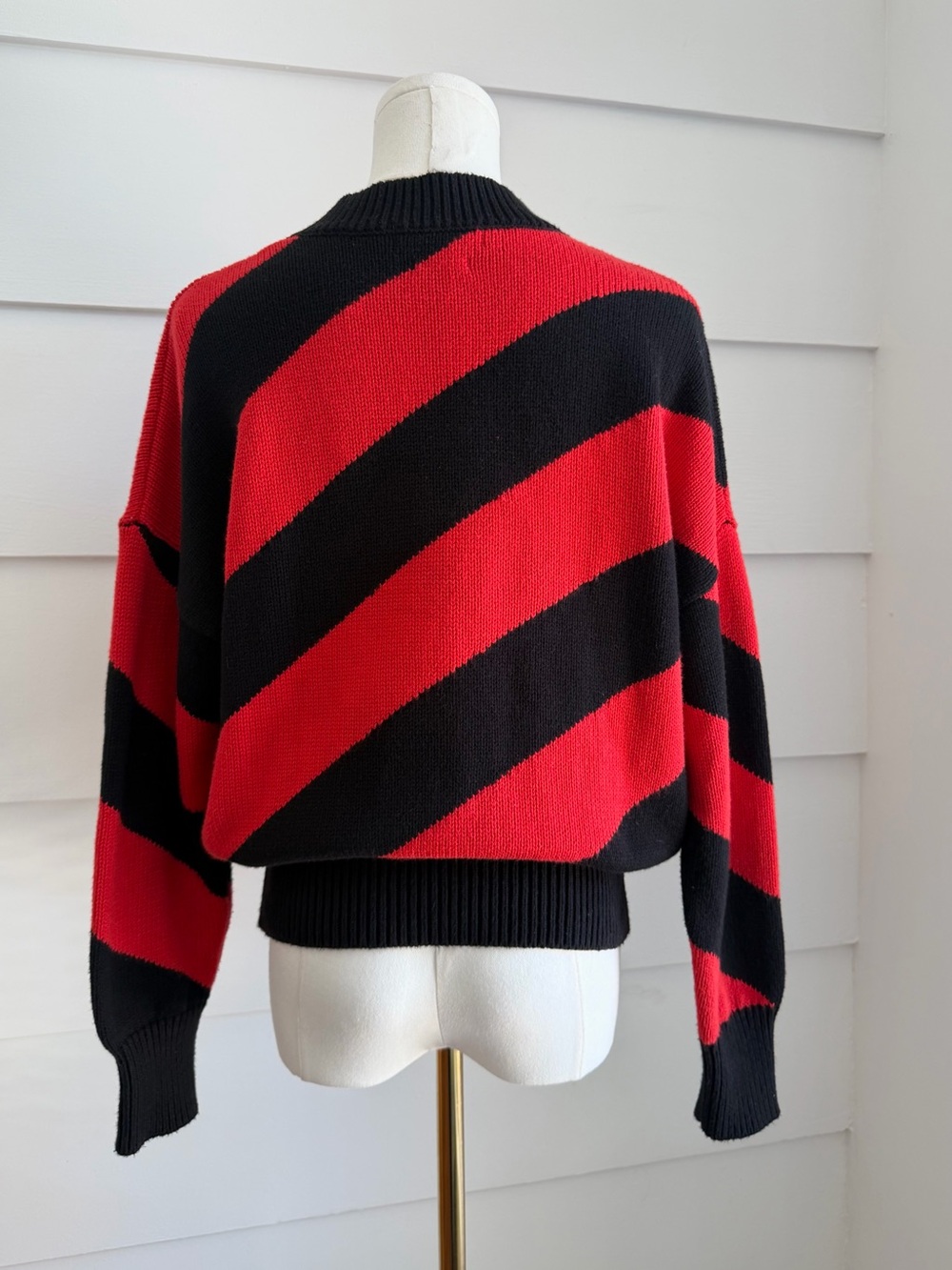 Clare V. Drop Shoulder Sweater Black/Poppy Stripe XS - Picture 4 of 8